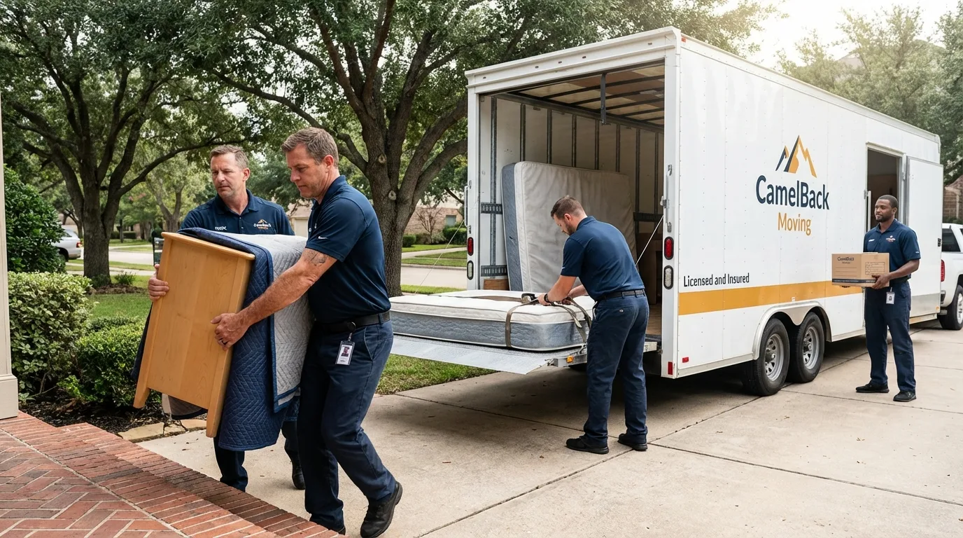 Crew loading residential truck for cross-state move from Murfreesboro, AR