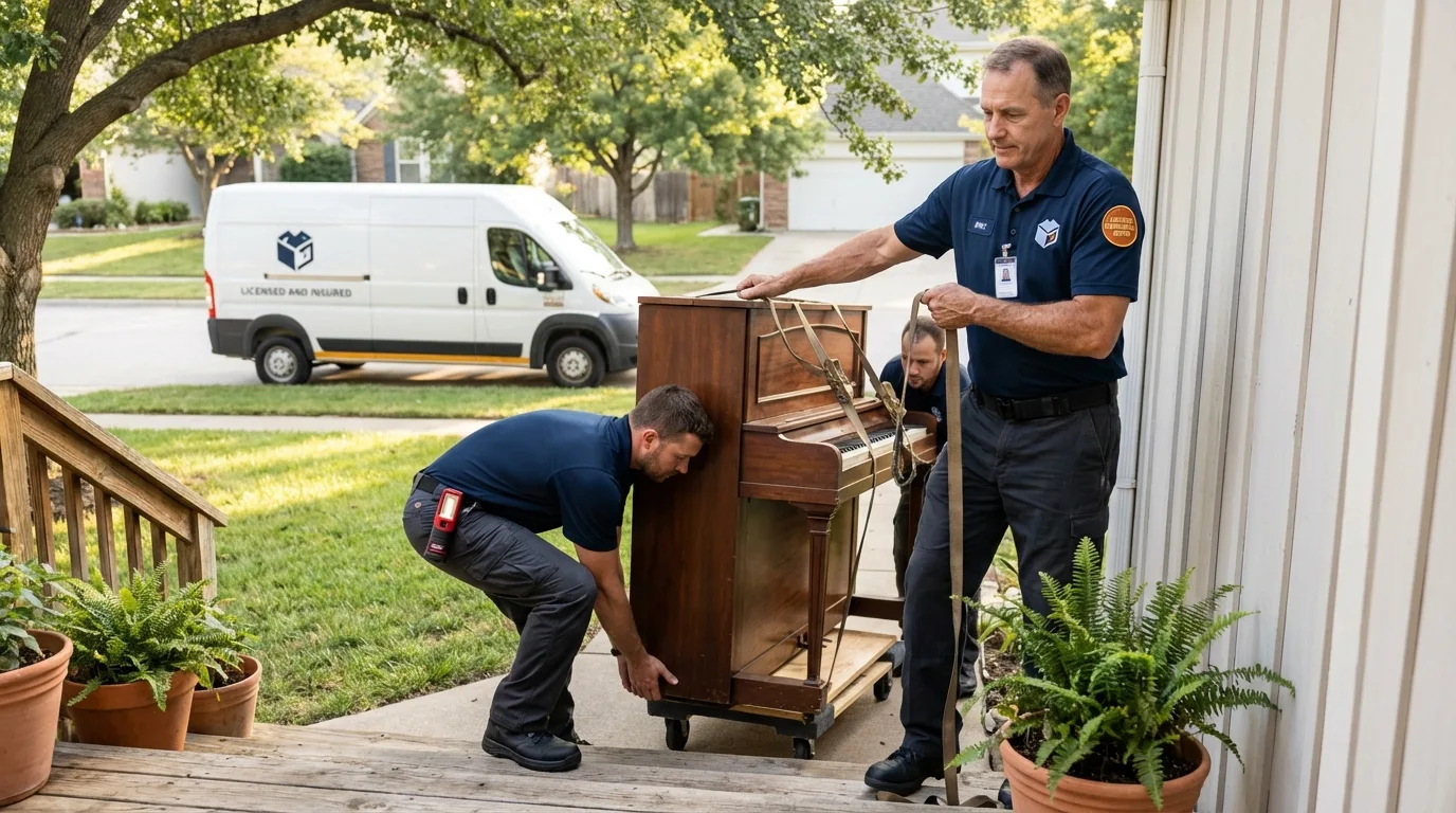 Licensed piano movers securing grand piano in Murfreesboro, AR